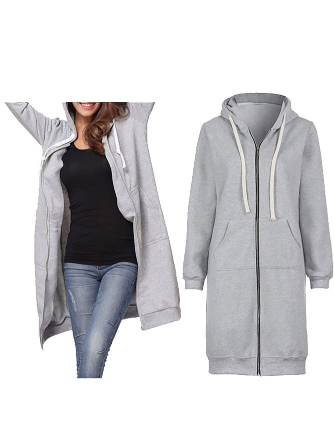 Women Plain Casual Zip up Sweatshirt Jacket Plus Size Hoodie with Pockets